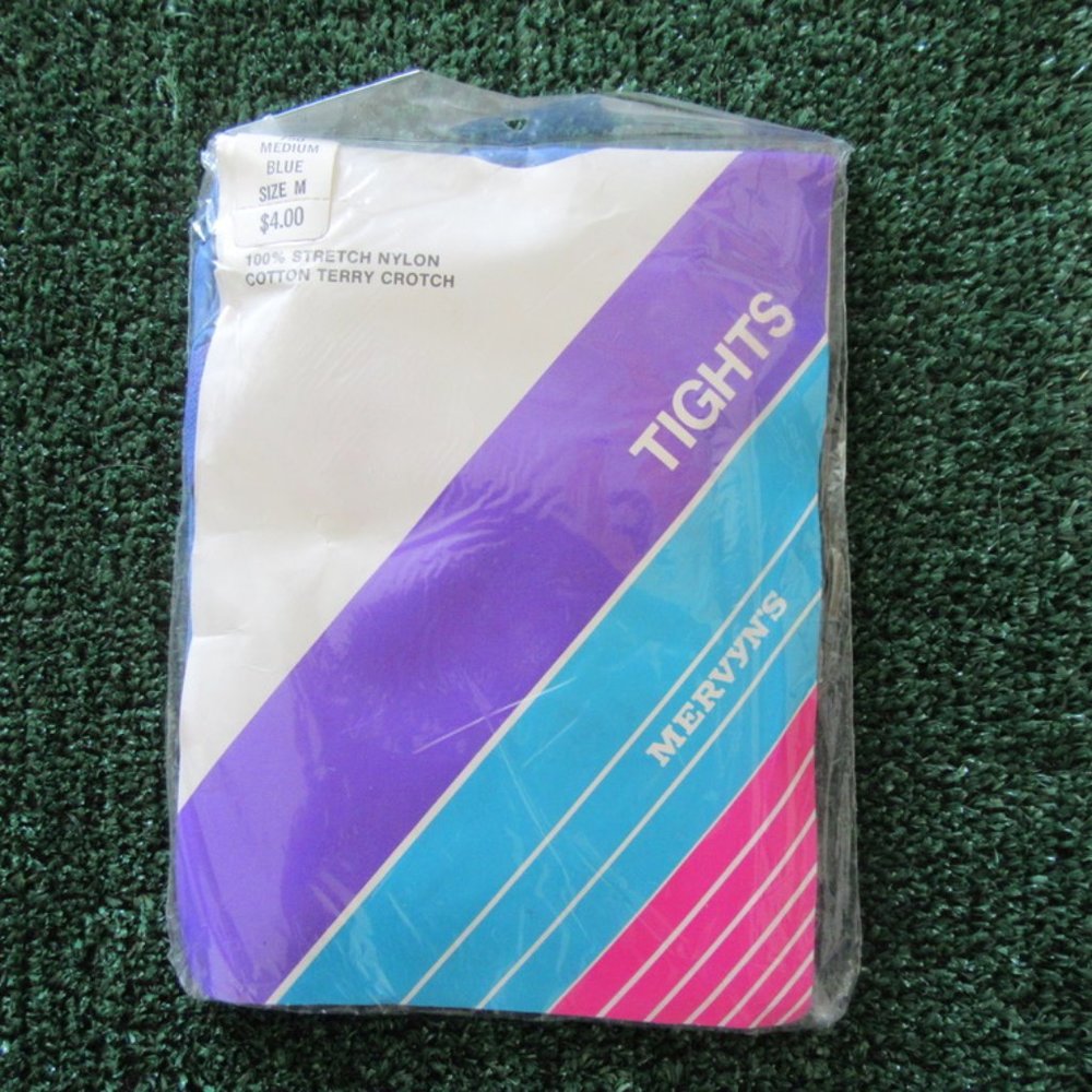 Brand New Vintage Size Medium Mervyn's Blue 100% Stretch Nylon Tights